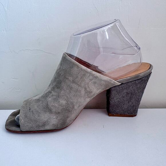Anthropologie Charlotte Stone Morely Grey Suede Mules Heel 9 - Picture 2 of 9